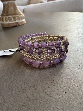 NWT, Ann Taylor Purple & Silver Beaded Coil Bracelet